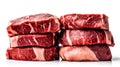 Tower of Raw Beef Steaks: Perfectly Captured on White Background