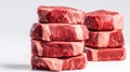 Tower of Raw Beef Steaks: Perfectly Captured on White Background