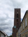 Tower of Ribe Cathedral, Denmark viewed on cloudy day Royalty Free Stock Photo