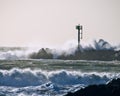 Metal Tower Rock Jetty Crashing Wave Royalty Free Stock Photo