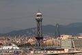 Tower of ropeway and city. Barcelona, Spain Royalty Free Stock Photo