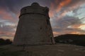 The tower of Sa Sal Rossa in Ibiza at sunrise