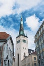 A tower of Saint Olaf`s Church in the center of Tallinn Old town Royalty Free Stock Photo