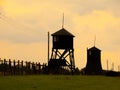 Tower silhouettes of concentration camp Royalty Free Stock Photo