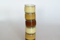 Tower of six glasses of pudding Royalty Free Stock Photo