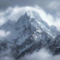 Tower of snow covered peaks majestically reaches for the cloudy heavens Royalty Free Stock Photo