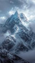 Tower of snow covered peaks majestically reaches for the cloudy heavens Royalty Free Stock Photo