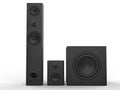 Tower speaker, mid range speaker and a sub woofer loudspeaker Royalty Free Stock Photo