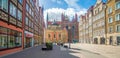 Tower of St Mary cathedral and Kings Chapel in Old Town in Gdansk, Poland, with sunny weather