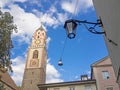 Tower of the St. Nicholas church in Merano, Alto Adige Royalty Free Stock Photo