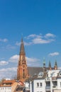 Tower of the St. Pauls church and houses in Schwerin