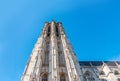 Tower of St. Rumbold`s Cathedral in Brabantine Gothic style in the historic center of Mechelen