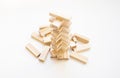 The tower stack from wooden blocks toy with sky background. Learning and development concept Royalty Free Stock Photo