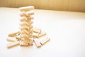 The tower stack from wooden blocks toy with sky background. Learning and development concept Royalty Free Stock Photo