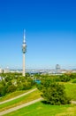 Tower of stadium of the Olympiapark in Munich, Germany, is an Olympic Park which was constructed for the 1972 Summer Royalty Free Stock Photo