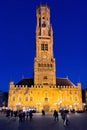 Tower in the center of Brugge at night