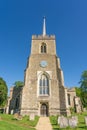 Tower and steeple of St Andrew`s Church, Much Hadham, Hertfordshire. UK Royalty Free Stock Photo