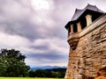 Tower on stone wall