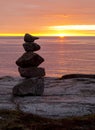 Tower of stones on the coast of Barents Sea