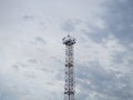 A tower at a strategic facility. Lookout tower. Thin high sentinel point with spotlights