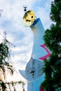 Tower of the Sun by Japanese artist Taro Okamoto is located at Banpaku park in Osaka, Japan. In summer time, international