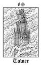 Tower. Tarot card from vector Lenormand Gothic Mysteries oracle deck Royalty Free Stock Photo