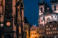 Tower of town hall with astronomical clock - orloj in Prague during the night, Czech Republic Royalty Free Stock Photo