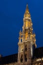 Tower of the Town Hall of Grand Place, Brussels Royalty Free Stock Photo