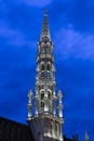 The tower of the Town Hall at the Grand Place of Brussels on a summer evening Royalty Free Stock Photo