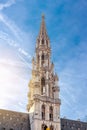 Tower of the town hall on Grand Place square in Brussels, Belgium Royalty Free Stock Photo