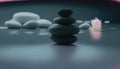 Tower of tranquility: A Spa stone tower with beautiful lotus flower on peaceful atmosphere