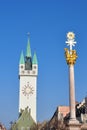 Tower and Trinity Column in Straubing, Bavaria Royalty Free Stock Photo