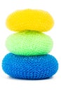Tower of vibrant plastic scourers Royalty Free Stock Photo