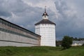 Tower and walls of Kirillo-Belozersky monastery. Monastery of the Russian Orthodox Church, located within the city of Kirillov, Royalty Free Stock Photo