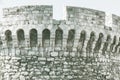 Tower walls of an old stone fortress close up