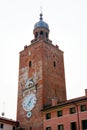 Tower, walls, river, trees and street in Castelfranco Veneto, in Italy