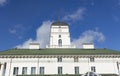 Tower with a weather vane and a clock at the Minsk City Hall Royalty Free Stock Photo