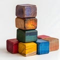 Generative AI. Colorful Wooden Blocks Stacked in a Tower on a White Background Royalty Free Stock Photo