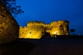 Tower and wooden bridge of Kalemegdan fortress at twilight in Belgrade Royalty Free Stock Photo