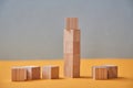 Tower of wooden cubes. Business mockup with copy space. Career growth and development. Blocks with empty place for text Royalty Free Stock Photo