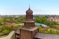 Tower of wooden kremlin in Tomsk with city view, Russia