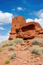 A view looking up at the tower of the Wukoki Pueblo ruins in Wupatki National Monument, Arizona Royalty Free Stock Photo