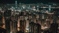 A towering city skyline at night with bright lights created with Generative AI