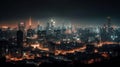 A towering city skyline at night with bright lights created with Generative AI