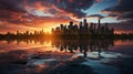 Towering cityscape at sunset. Generative AI. Royalty Free Stock Photo