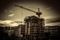 Majestic Crane Dominates Urban Construction Site (AI Generated) Royalty Free Stock Photo