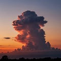 Towering cumulus cloud dominates the sunset sky, with dramatic shades of orange Royalty Free Stock Photo