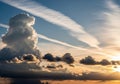 Towering cumulus clouds dominate the sky with a dramatic vertical structure, set against a backdrop Royalty Free Stock Photo