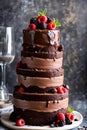 Towering and decadent chocolate mousse cake with layers