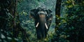 A towering elephant gently maneuvering through the dense forest , concept of Calm agility